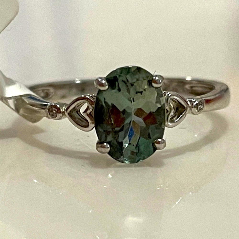 Imported 925 Genuine Natural Grey Green Tourmaline Solitaire Sz7 NWT